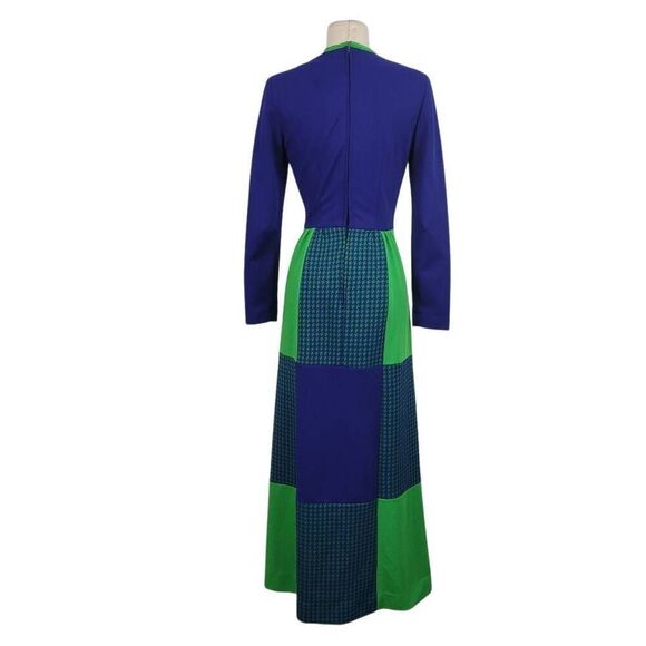 Vtg 60s 70s Joyce Colorblock Maxi Dress Sz XS Blue Green Talon Zipper Prairie - Picture 3 of 8
